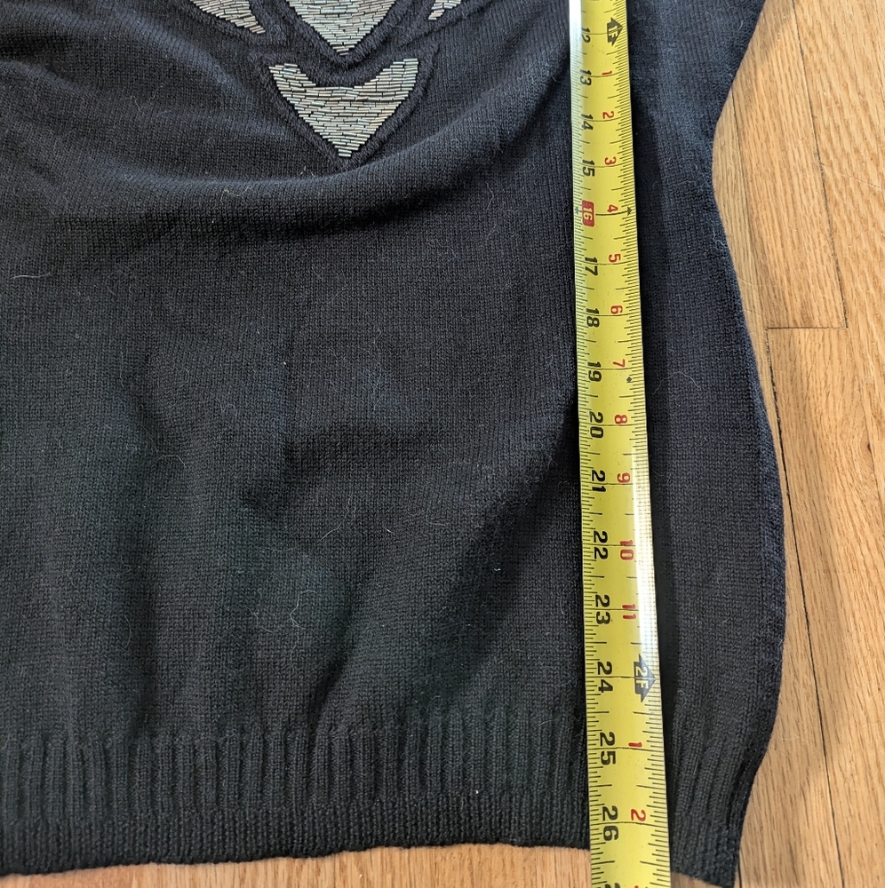 80s Vintage 100% Merino Wool Geometric Beaded Mock Neck Sweater Black Size M - Picture 7 of 7